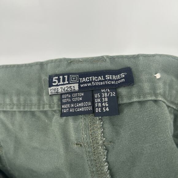 5.11 Tactical Mens Cotton Canvas Cargo Pants Regular Fit Green Size 38x32 - Picture 8 of 8